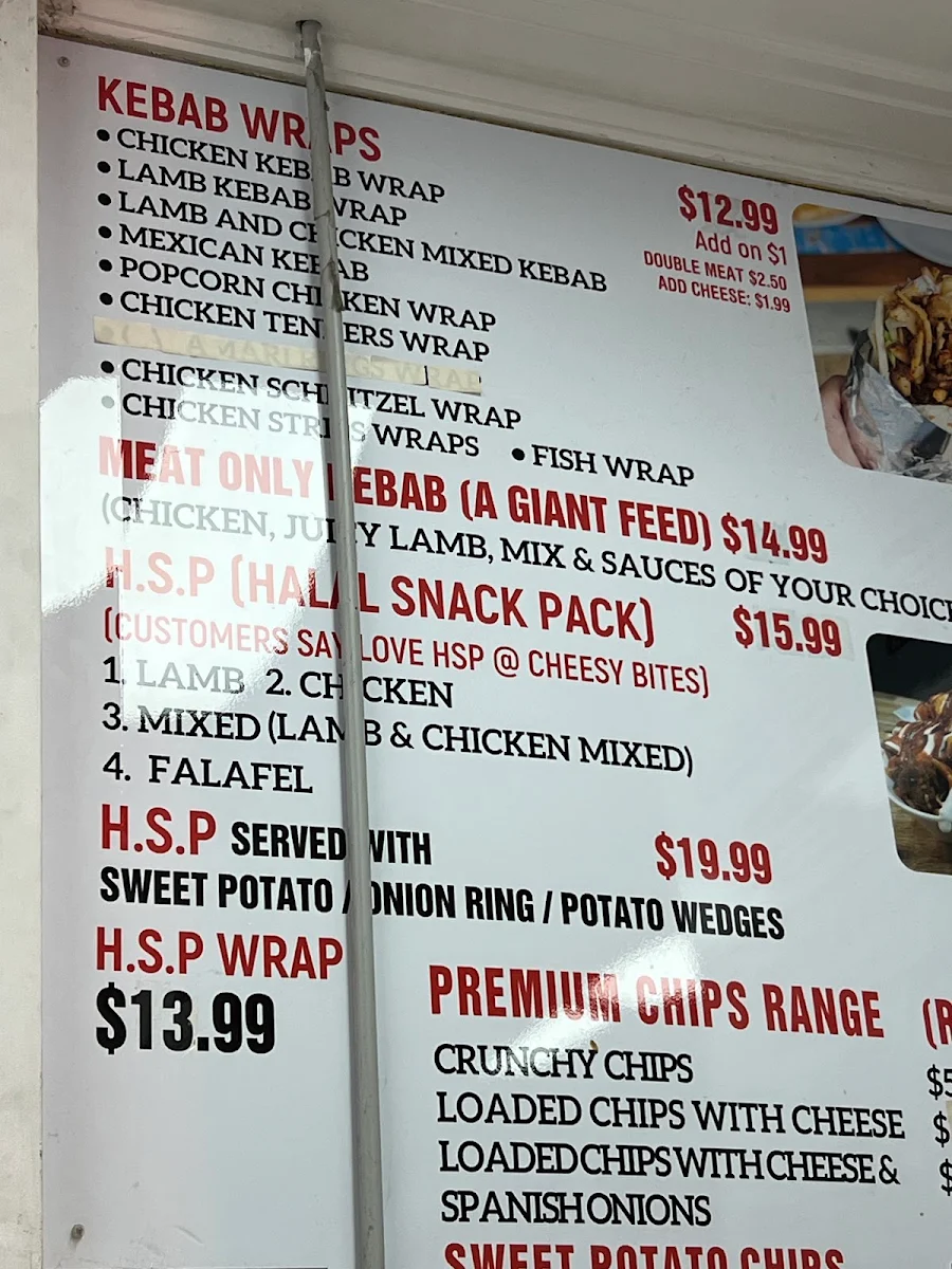 Menu, Cheesy Bite Pizza & Kebab - Springvale