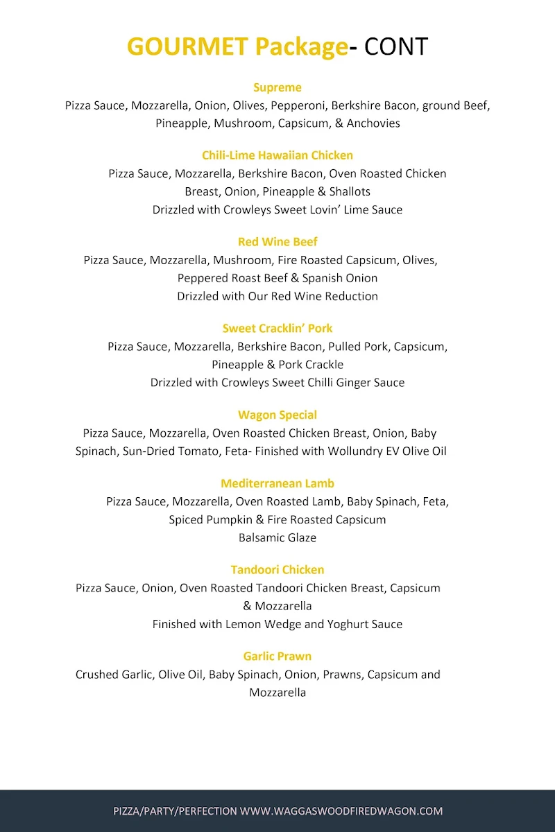 Menu, Wagga’s Woodfired Wagon
