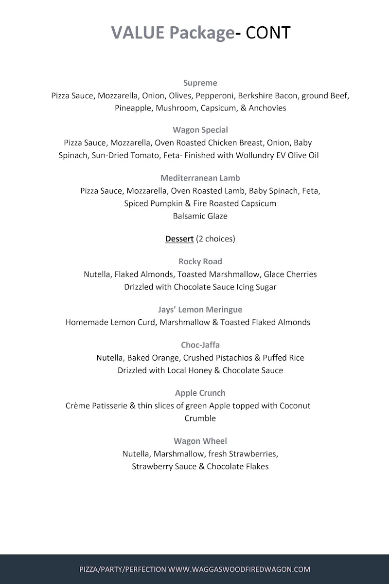 Menu, Wagga’s Woodfired Wagon