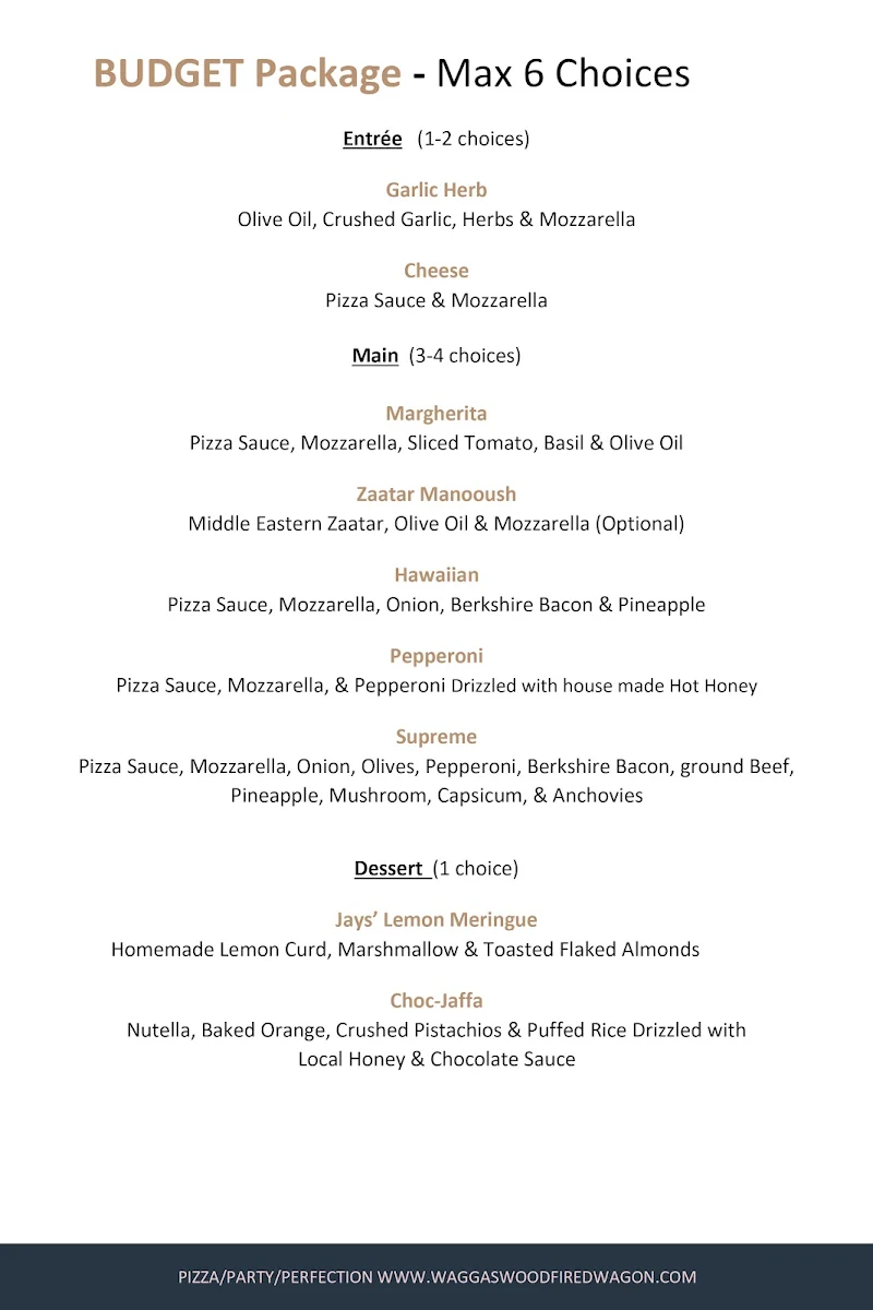 Menu, Wagga’s Woodfired Wagon
