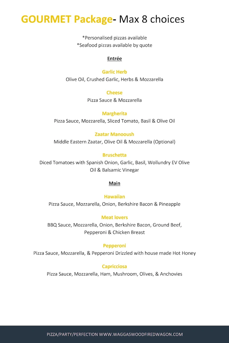 Menu, Wagga’s Woodfired Wagon