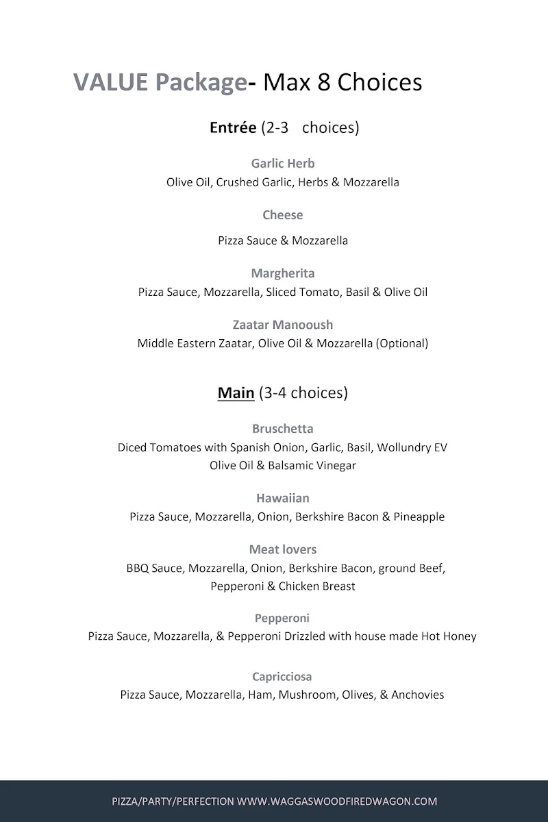 Menu, Wagga’s Woodfired Wagon
