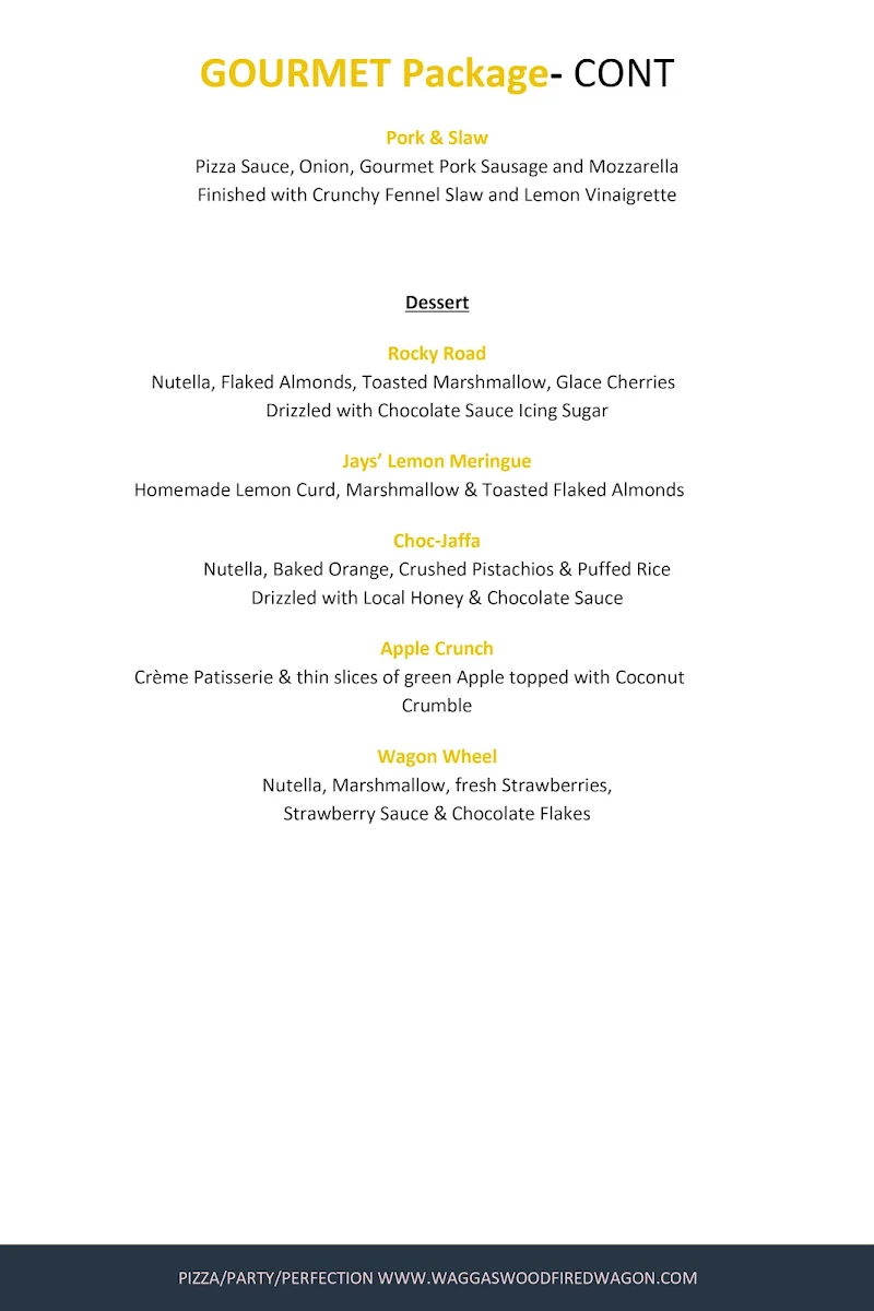 Menu, Wagga’s Woodfired Wagon