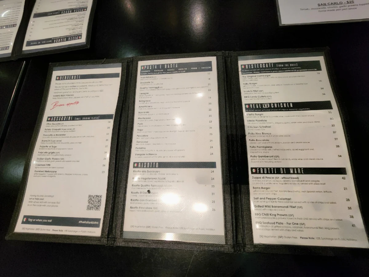 Menu, The Italian Bistro
