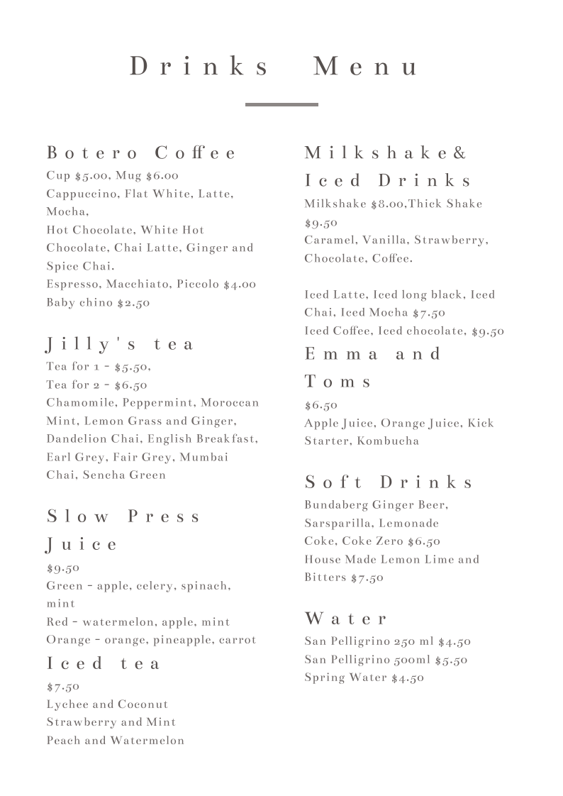 Menu, 95 Mary Street