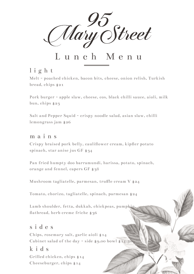 Menu, 95 Mary Street