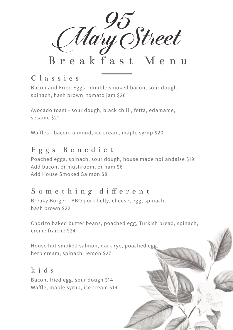 Menu, 95 Mary Street