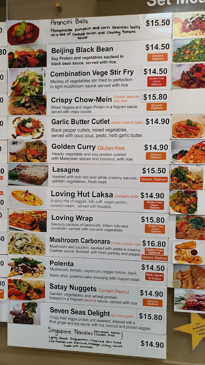 Menu, Loving Hut Brisbane