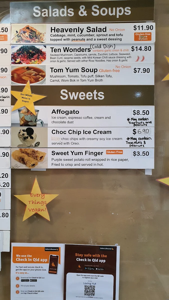 Menu, Loving Hut Brisbane
