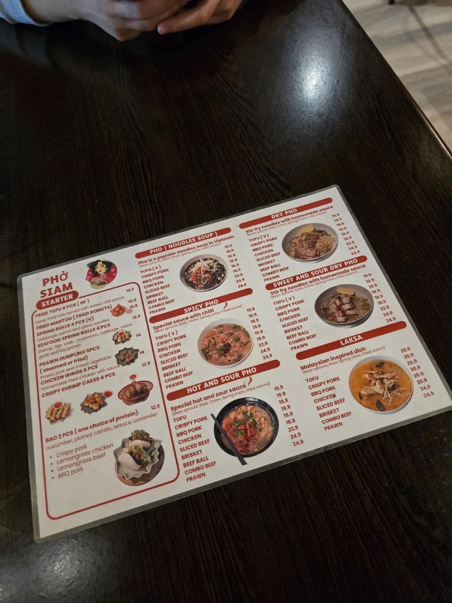 Menu, Pho Siam