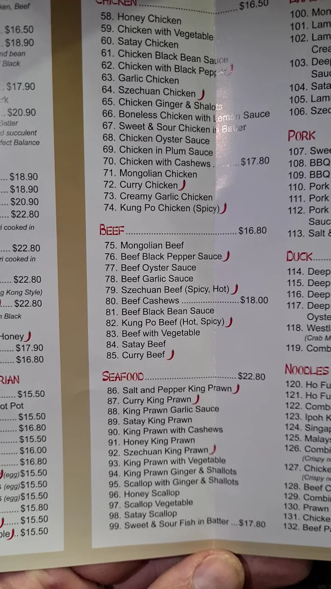 Menu, Murwillumbah Court Chinese Restaurant