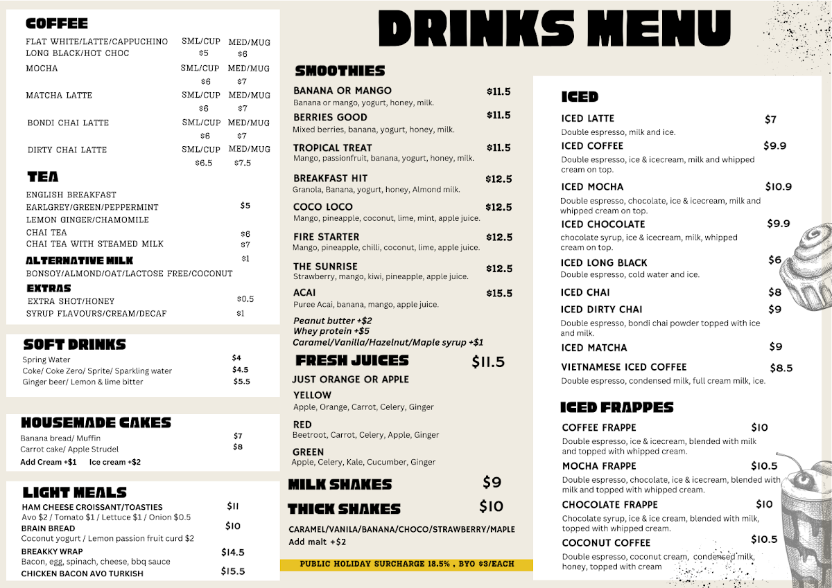 Menu, Cafe All Sorts Kirra