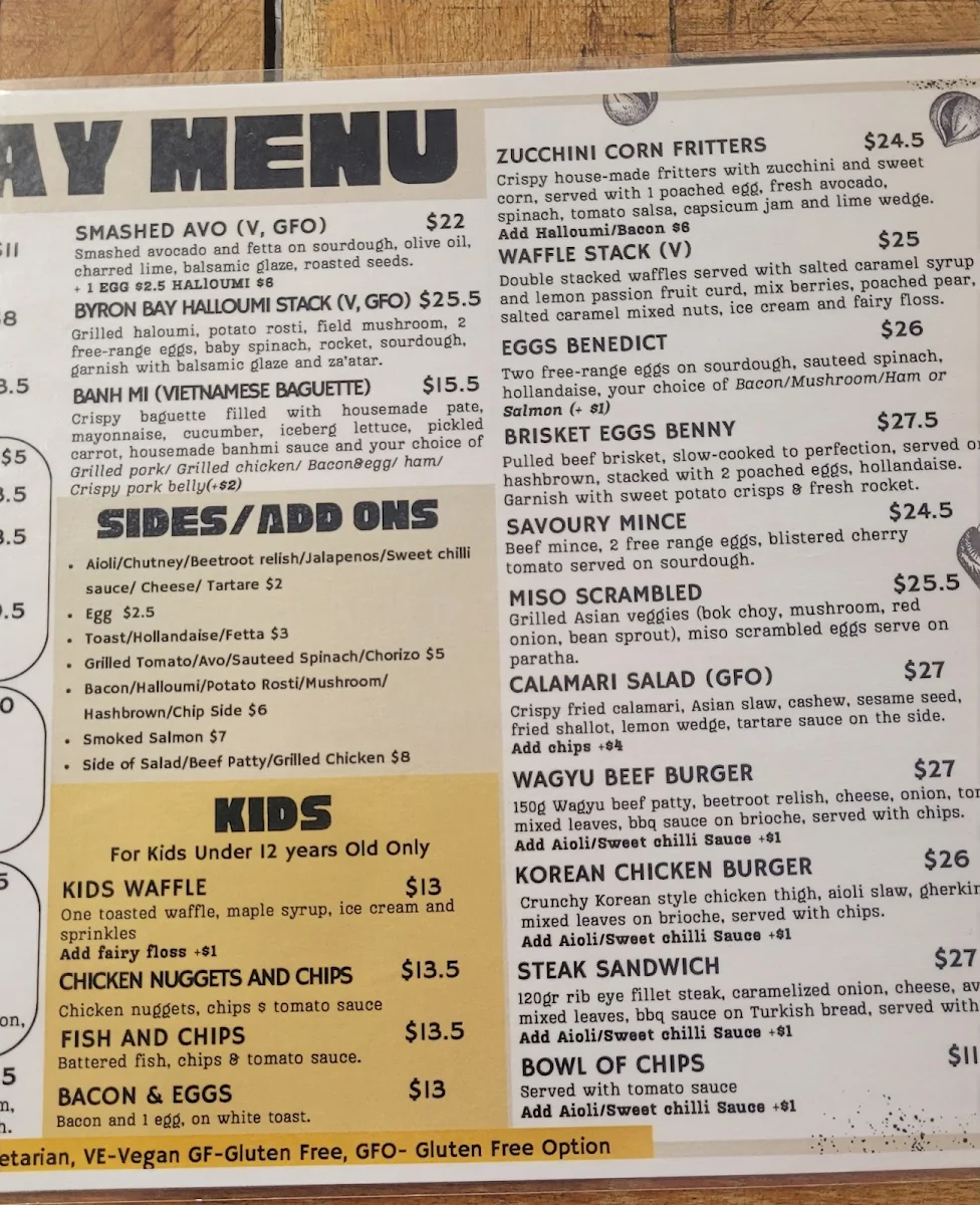 Menu, Cafe All Sorts Kirra