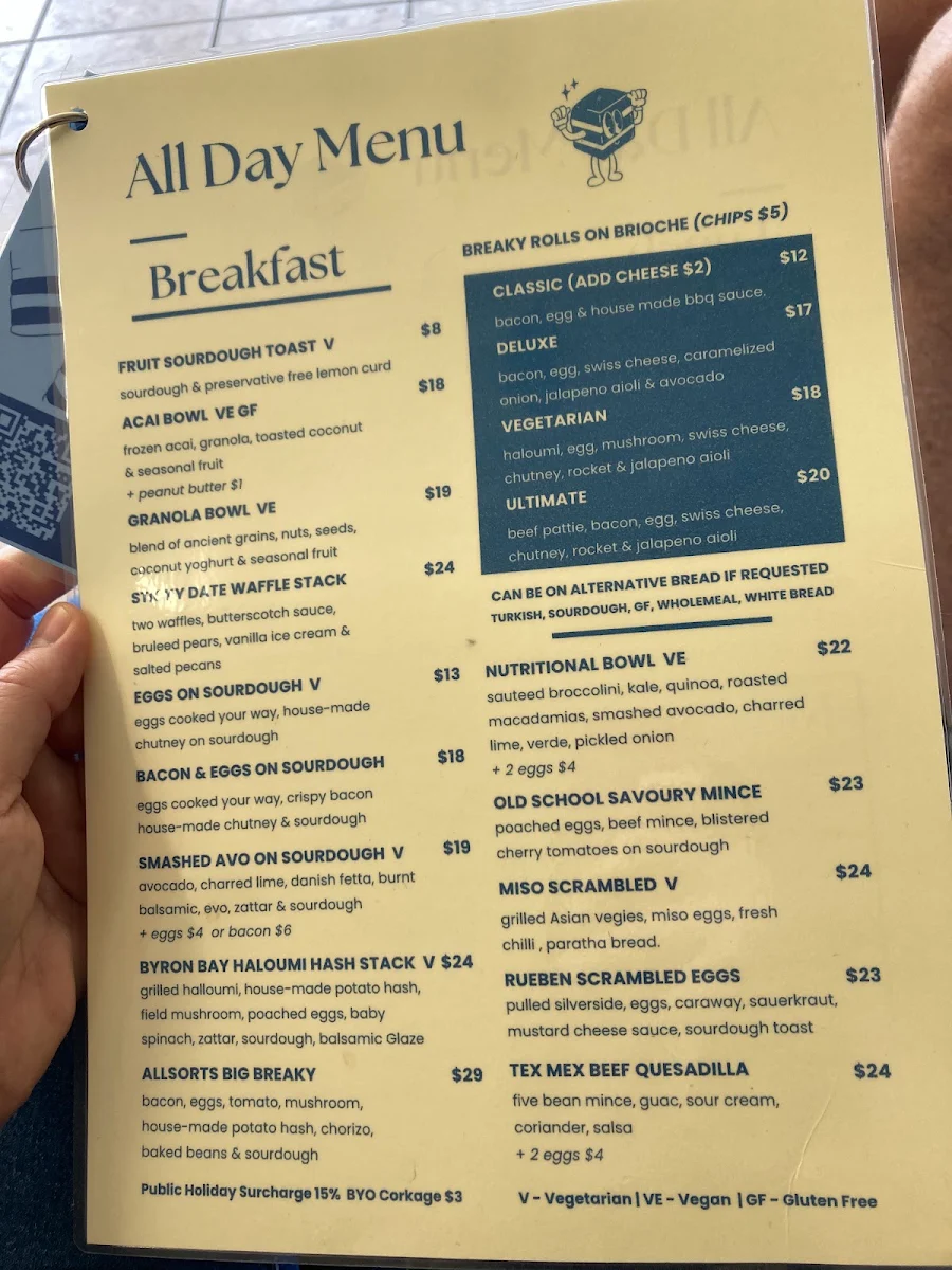 Menu, Cafe All Sorts Kirra