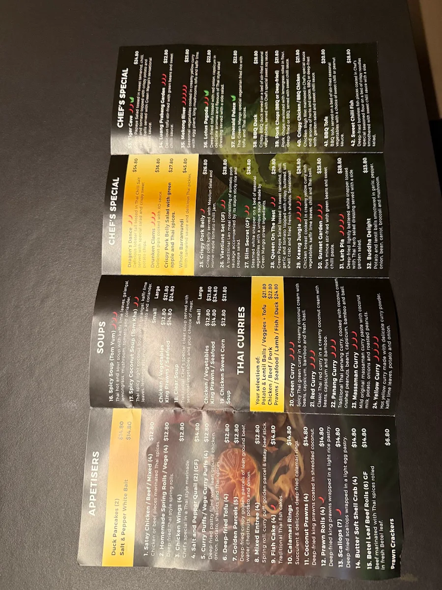 Menu, The Green Mango Thai Restaurant