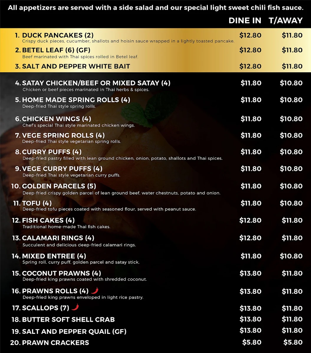 Menu, The Green Mango Thai Restaurant