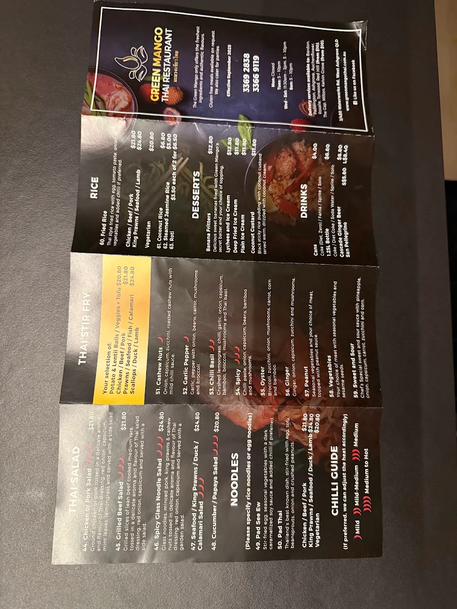 Menu, The Green Mango Thai Restaurant