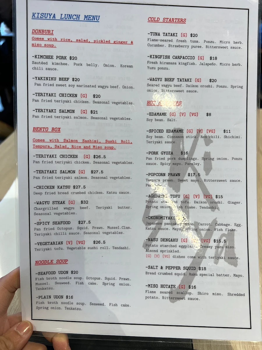Menu, Kisuya Japanese Restaurant