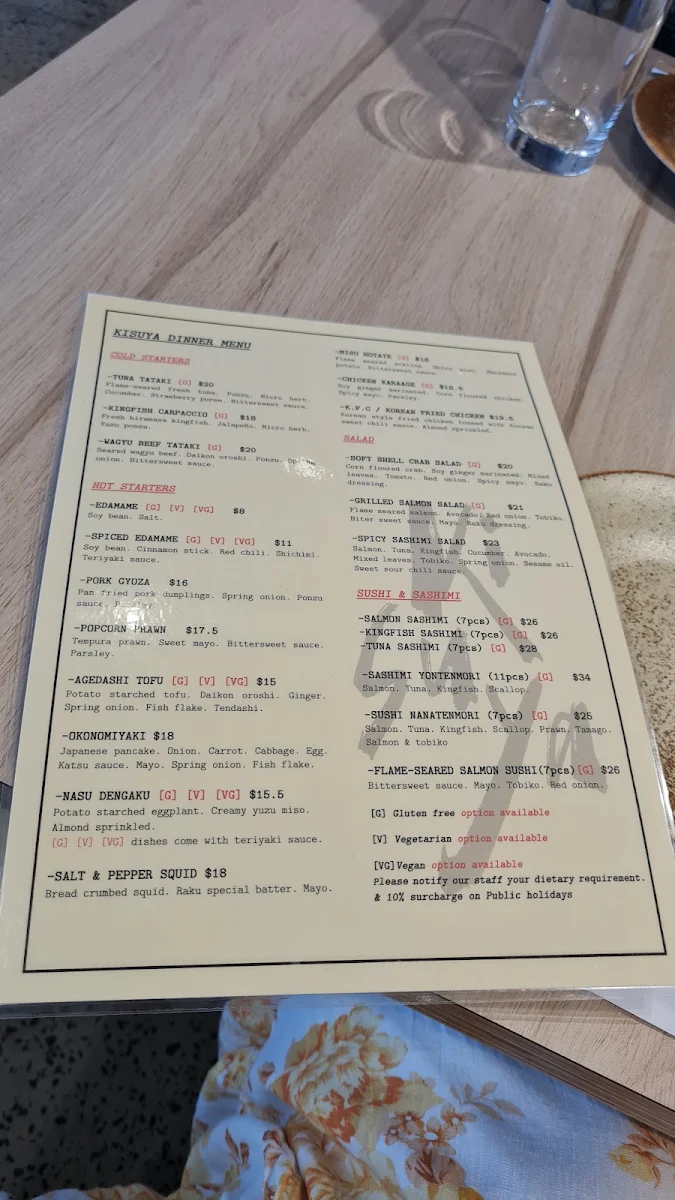Menu, Kisuya Japanese Restaurant