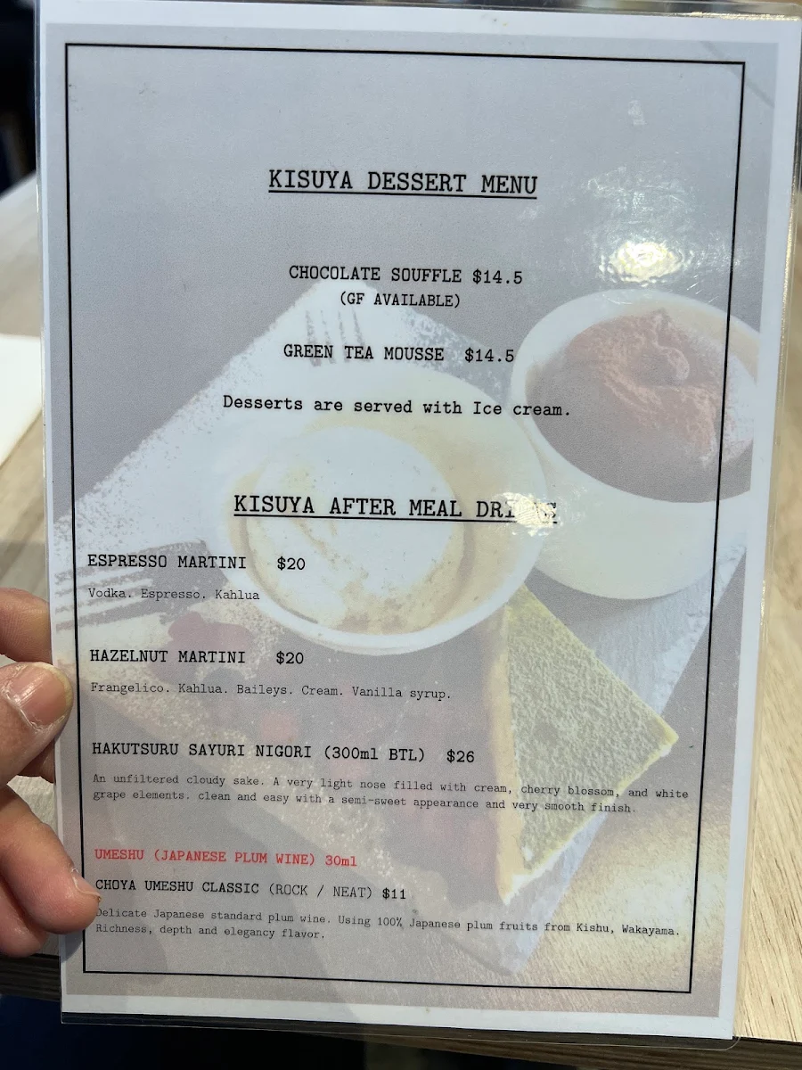 Menu, Kisuya Japanese Restaurant