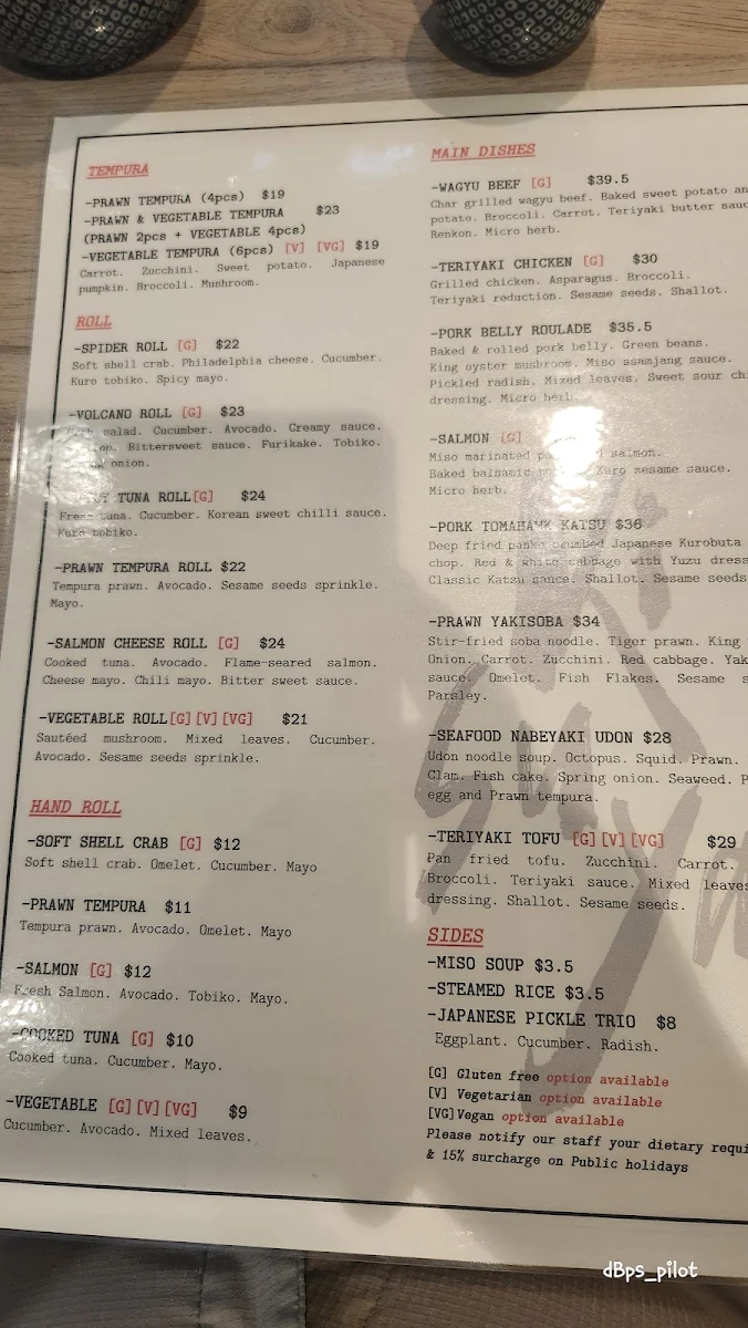Menu, Kisuya Japanese Restaurant