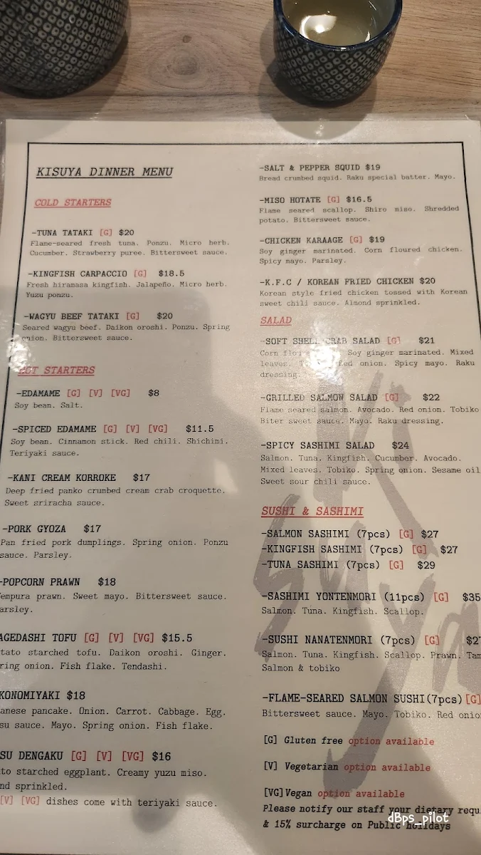 Menu, Kisuya Japanese Restaurant