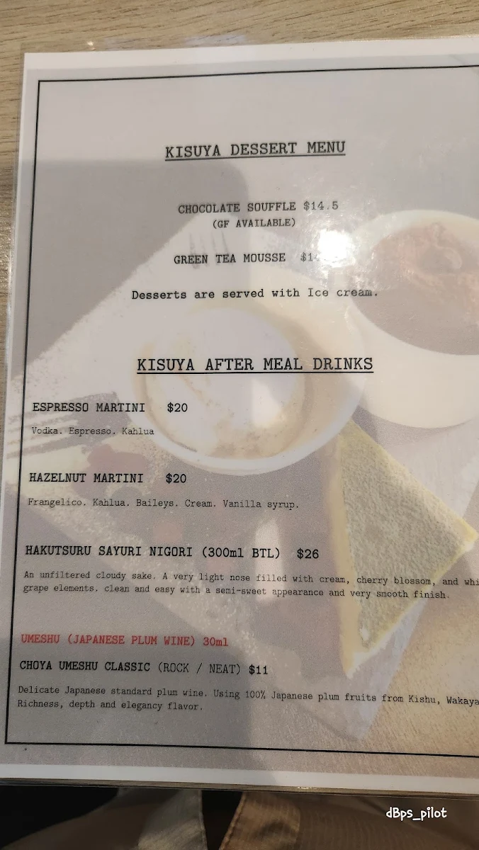 Menu, Kisuya Japanese Restaurant