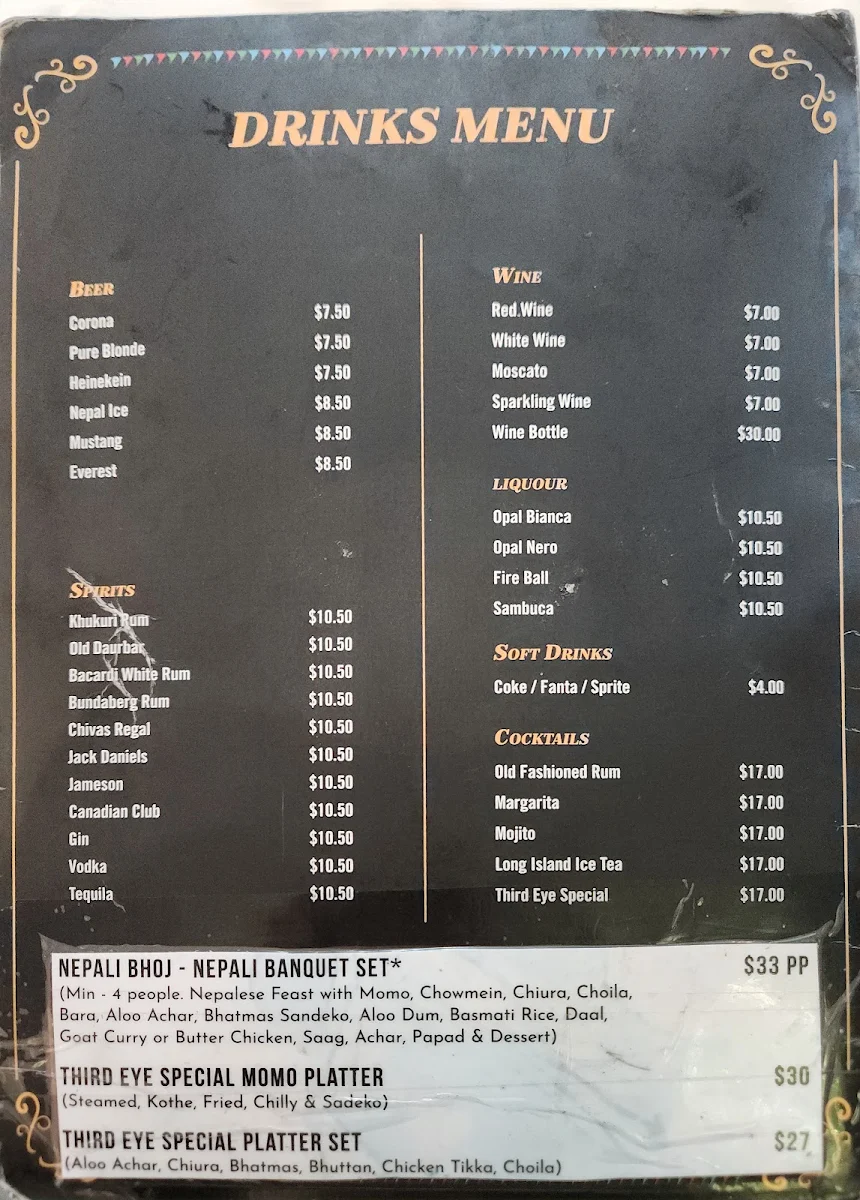 Menu, Third Eye Rooftop Restaurant & Function Centre