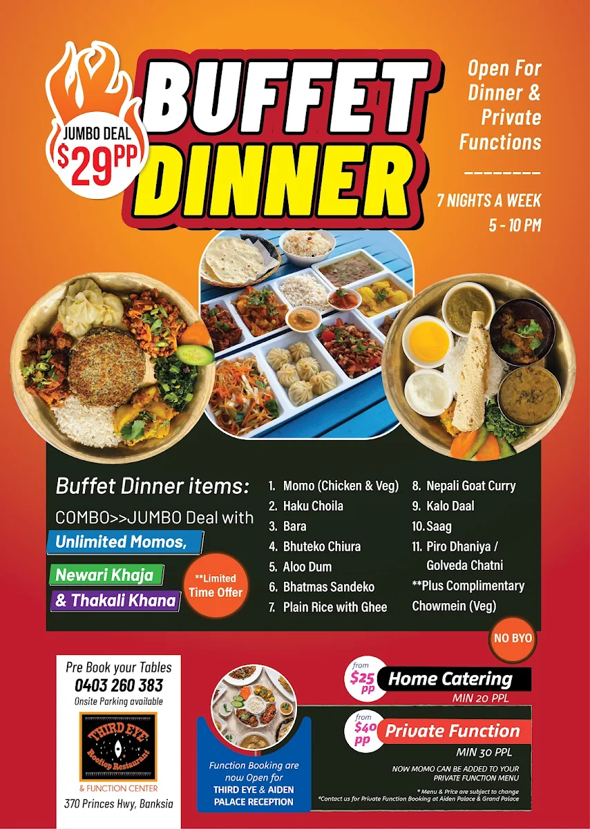 Menu, Third Eye Rooftop Restaurant & Function Centre