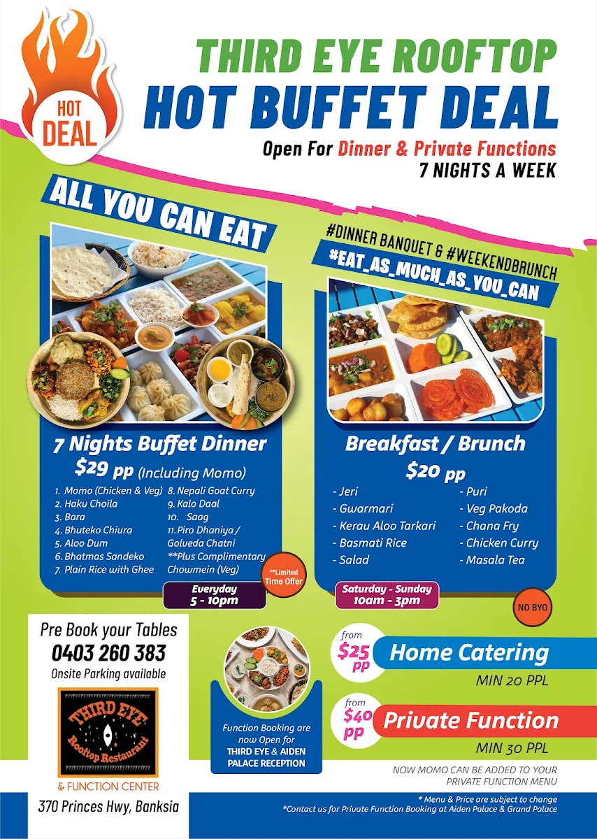 Menu, Third Eye Rooftop Restaurant & Function Centre