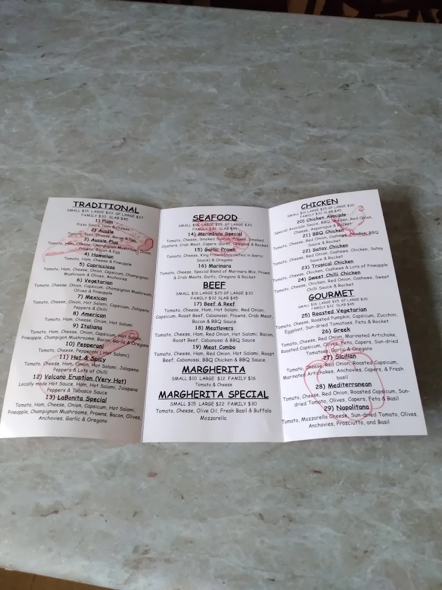 Menu, LaBonita Pizza & Pasta