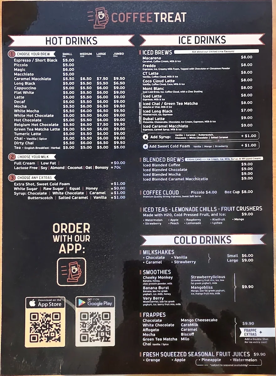Menu, Coffeetreat Torquay