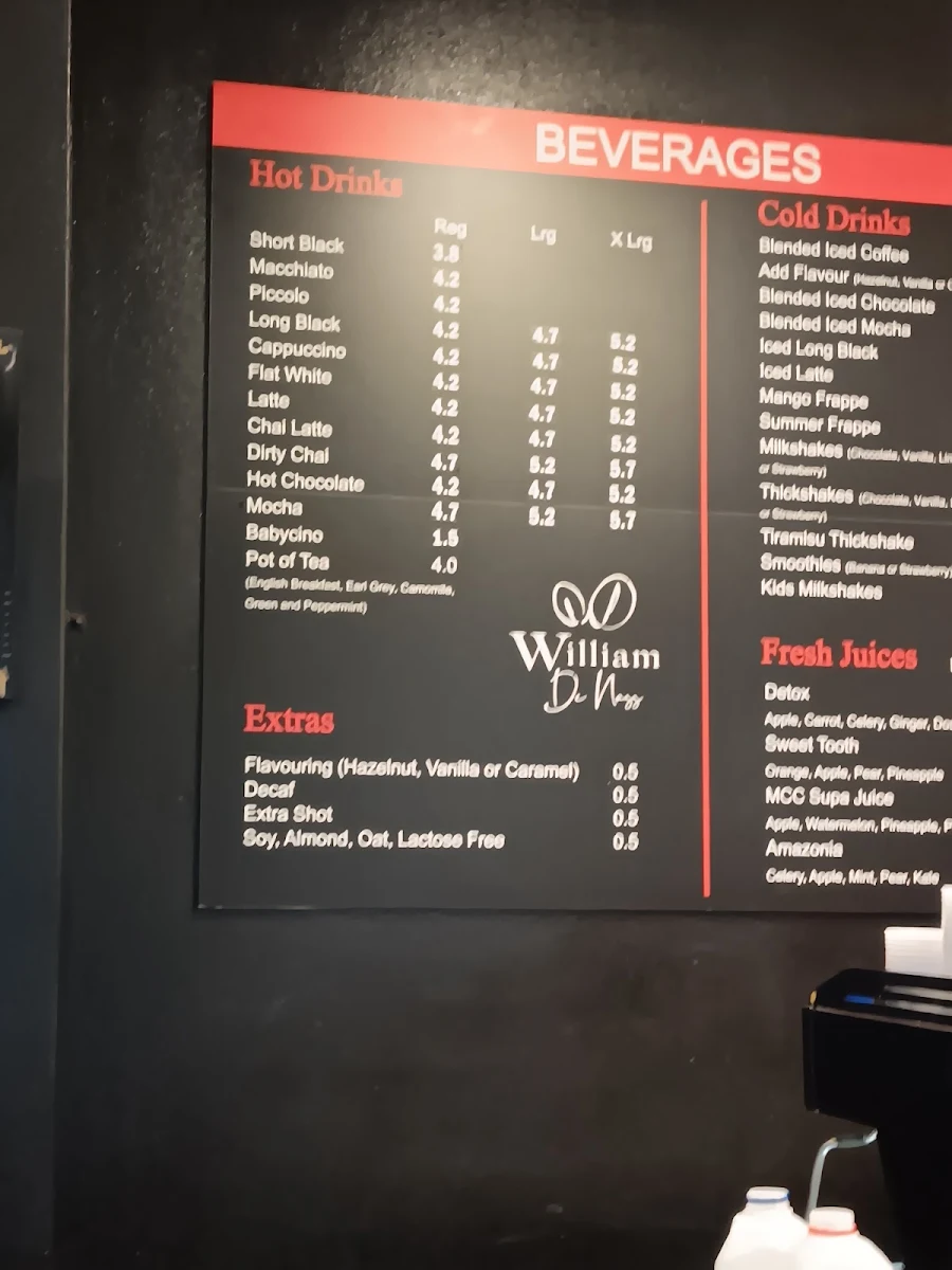 Menu, Mascot Corner Cafe Bar