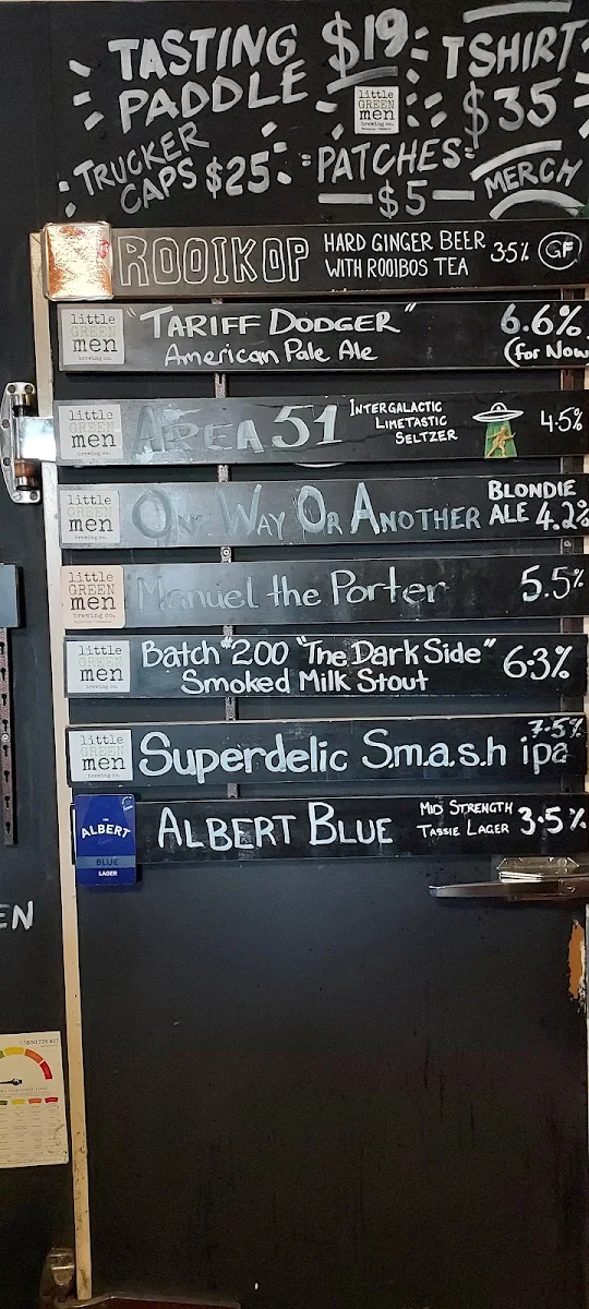 Menu, British Hotel and Little green men brewing co.