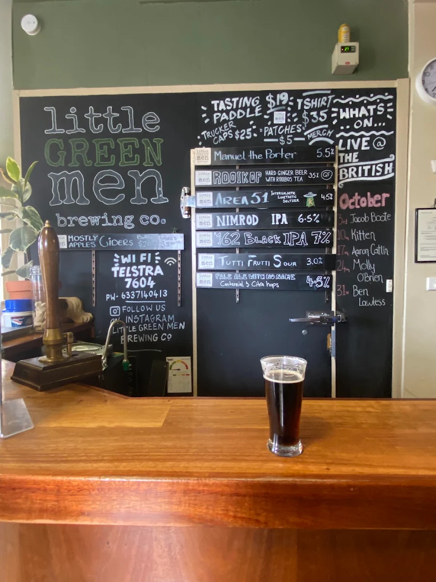 Menu, British Hotel and Little green men brewing co.
