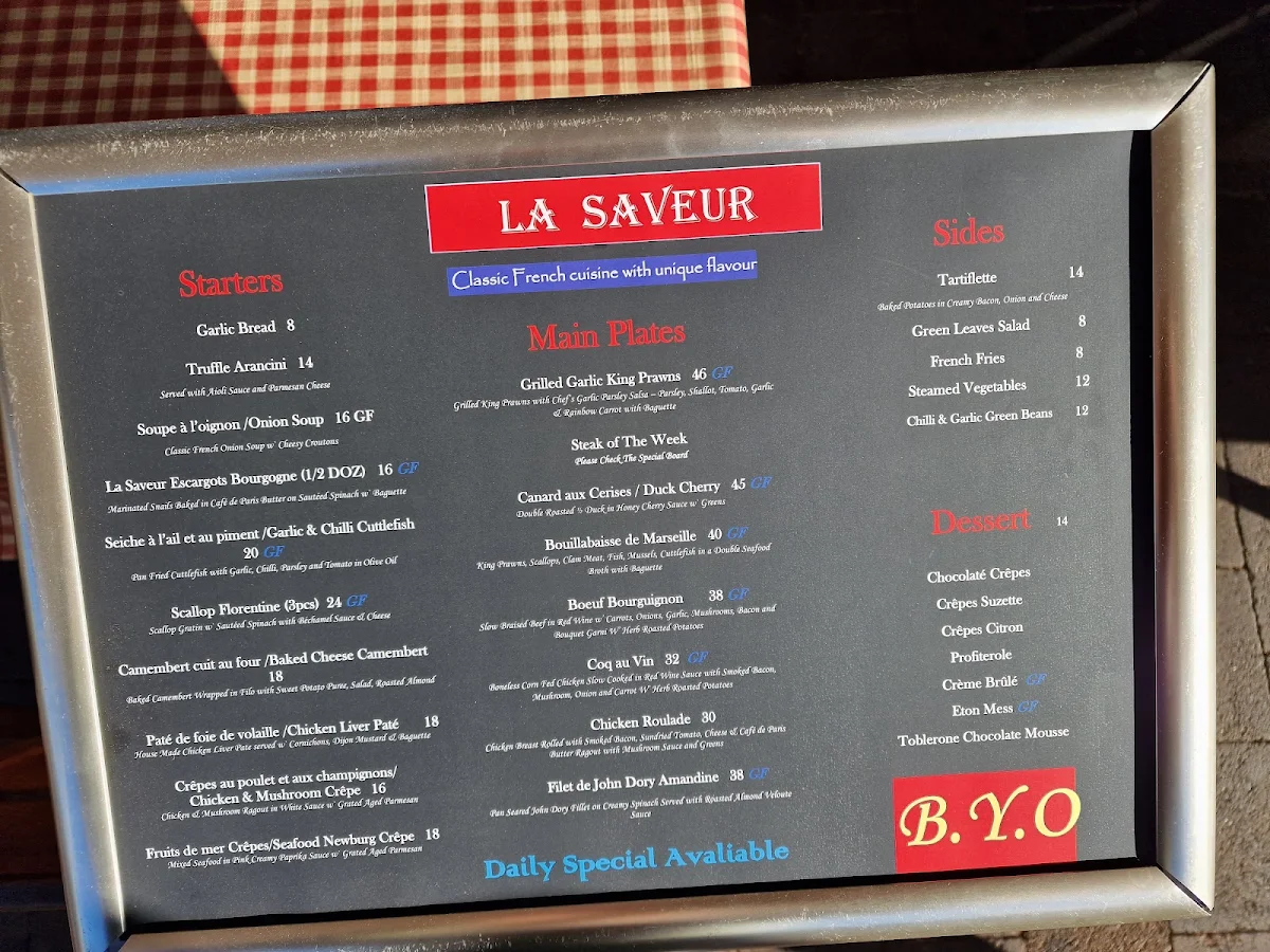 Menu, La saveur French Restaurant