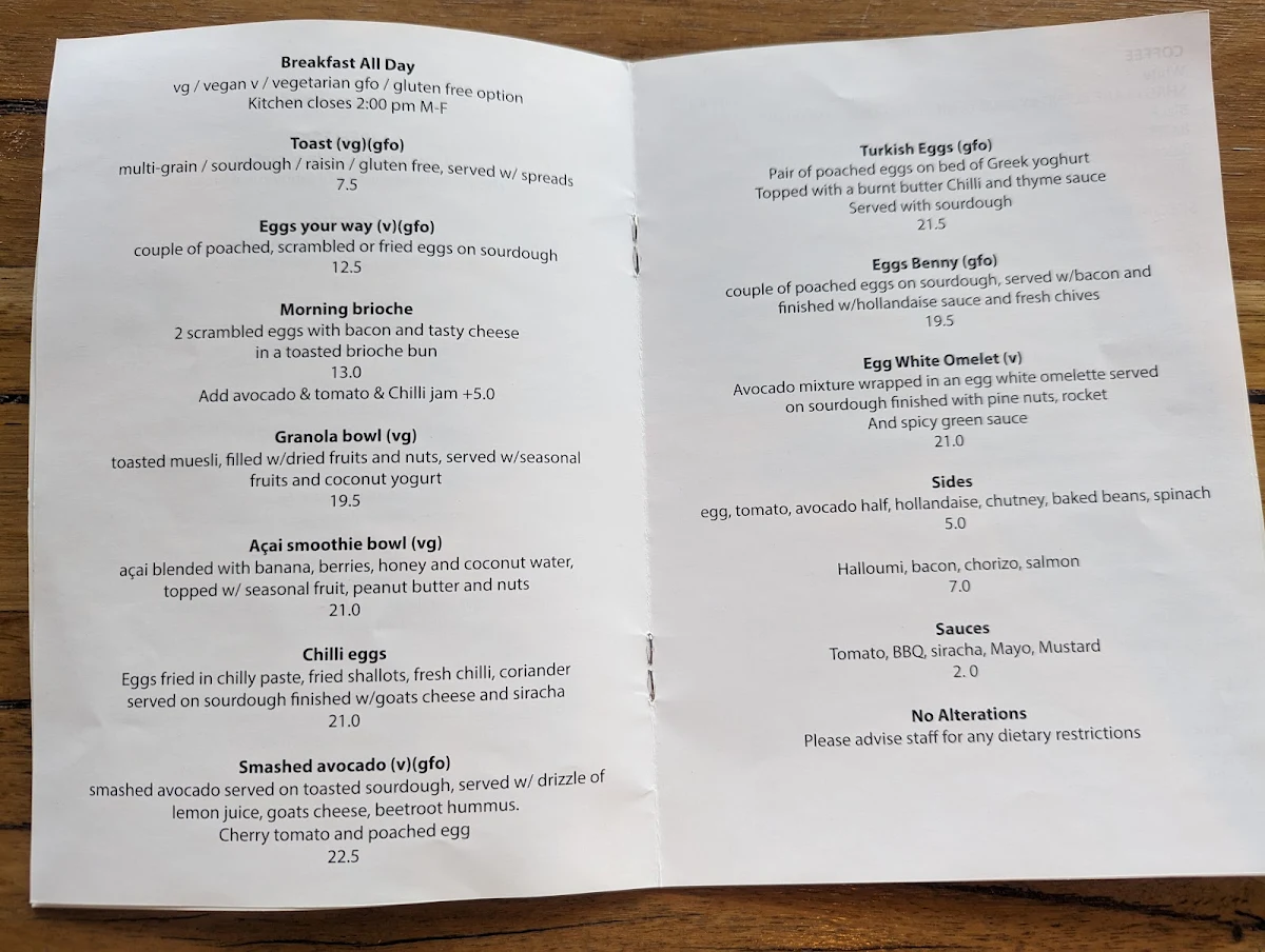 Menu, gokotta KAFFE
