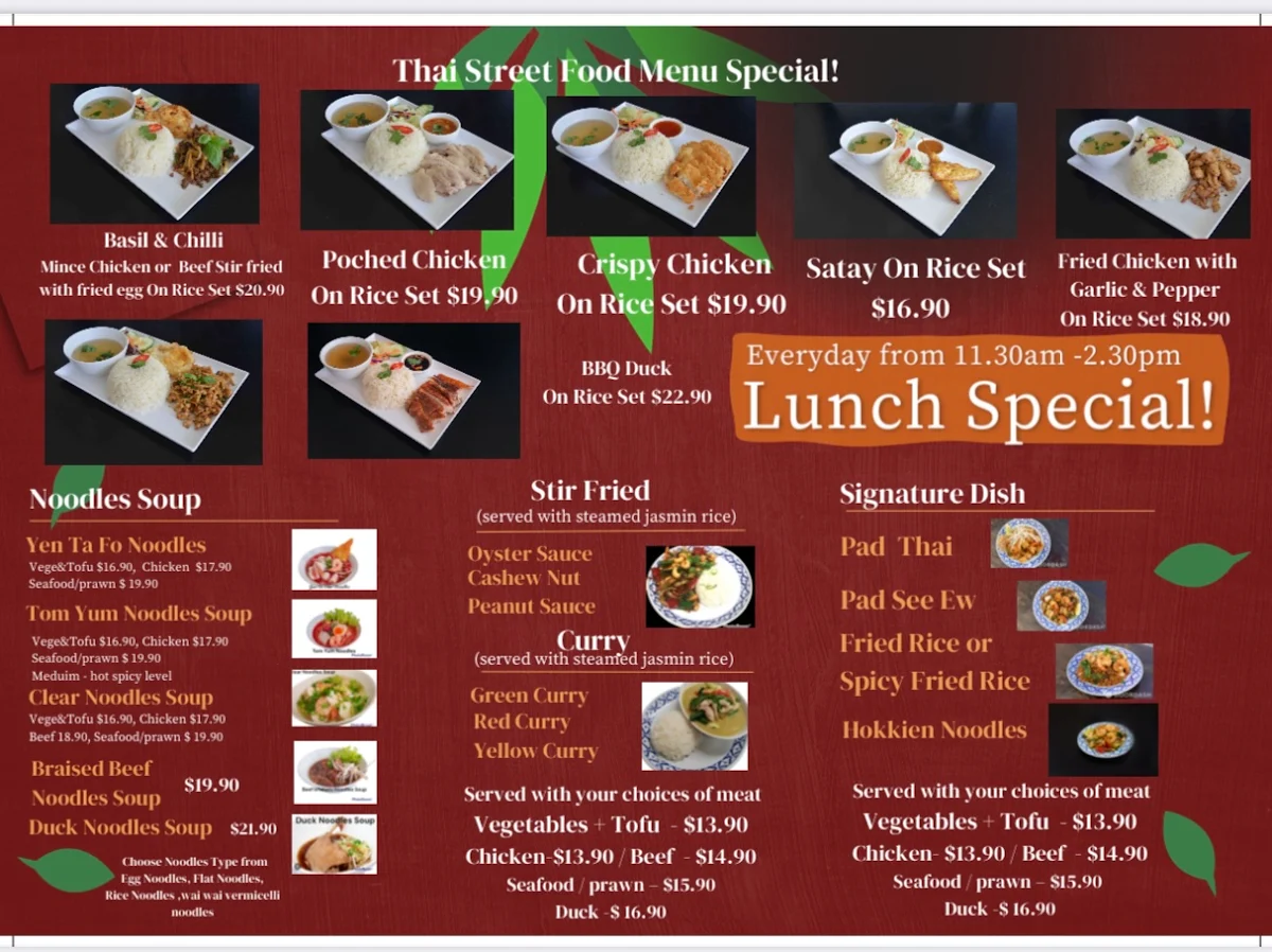 Menu, Niyom Thai Surfers Paradise