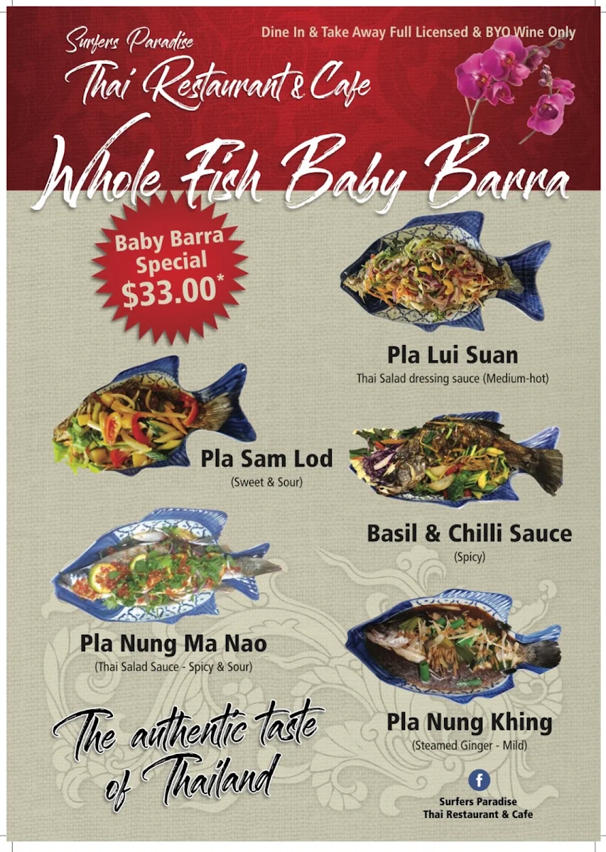 Menu, Niyom Thai Surfers Paradise