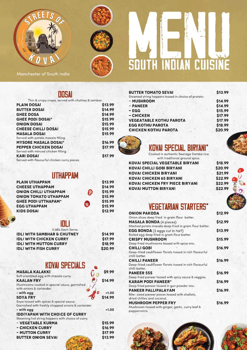 Menu, Streets of Kovai - Berwick