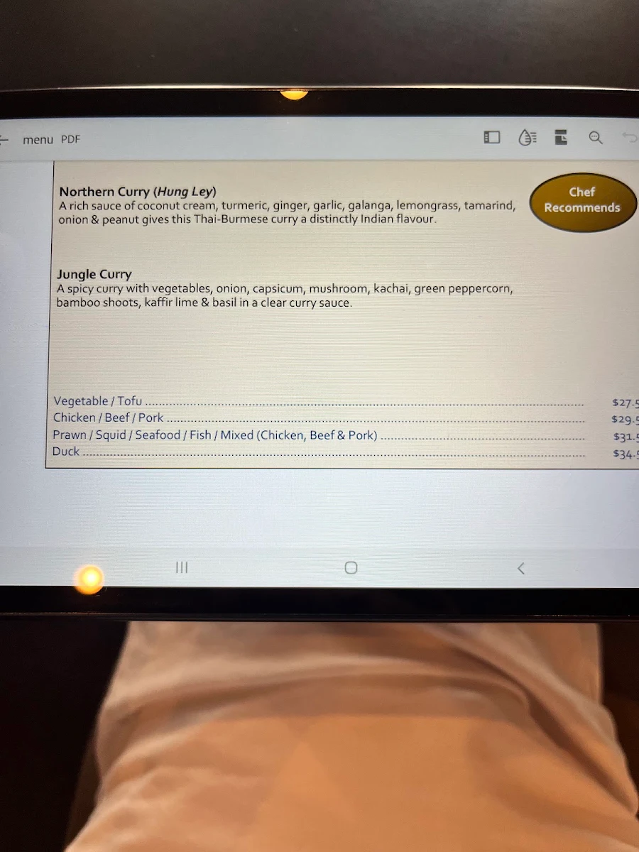 Menu, Simply Thai Restaurant