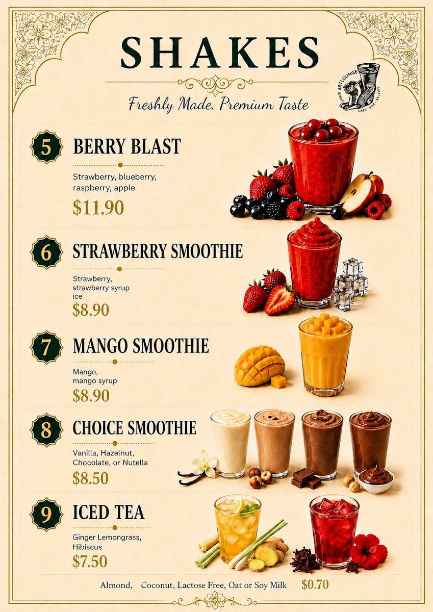 Menu, Cyrus Artlounge