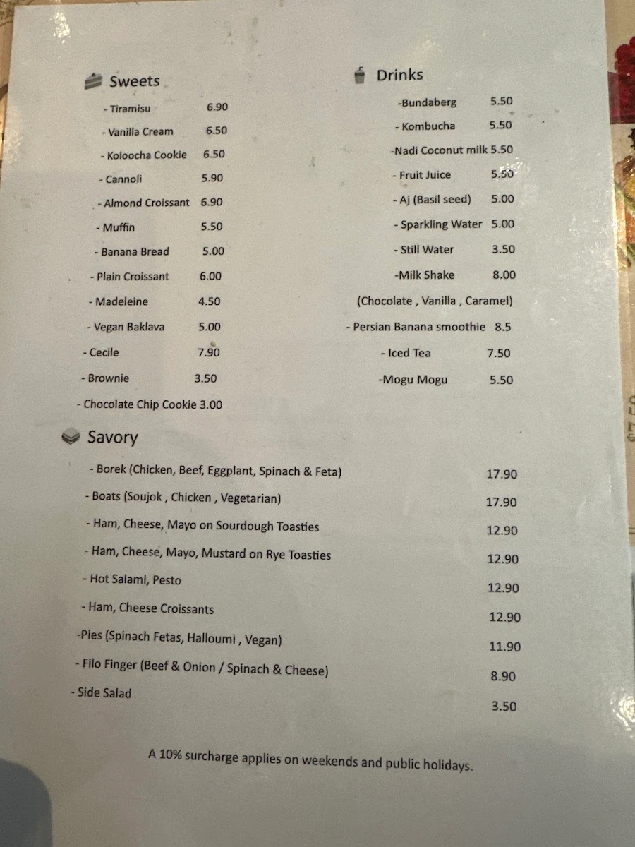 Menu, Cyrus Artlounge