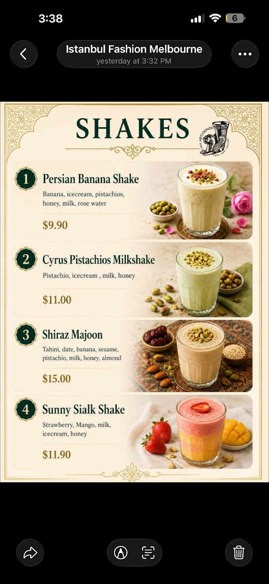Menu, Cyrus Artlounge