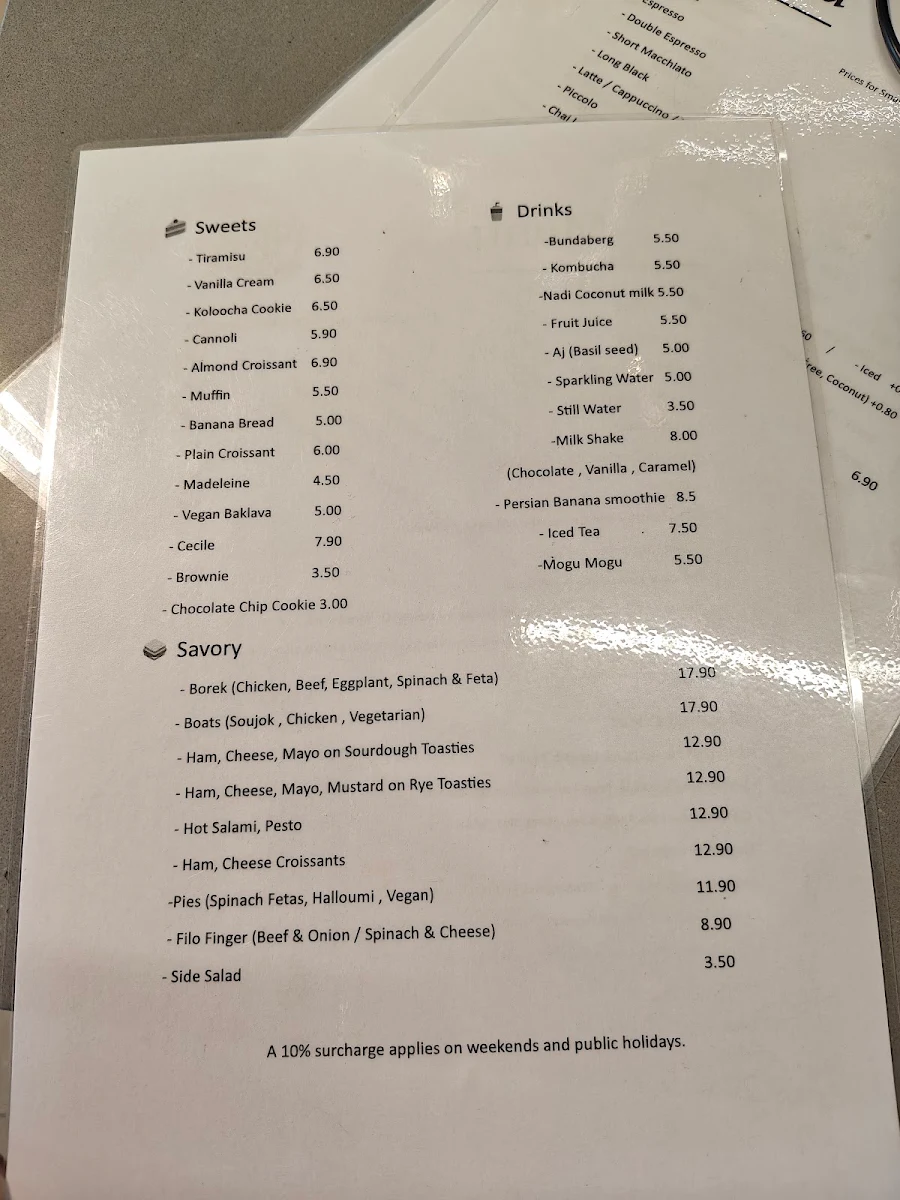 Menu, Cyrus Artlounge