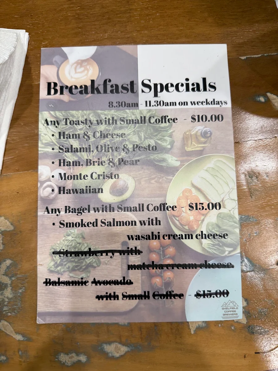 Menu, Shelfield Coffee Brewers toowoomba