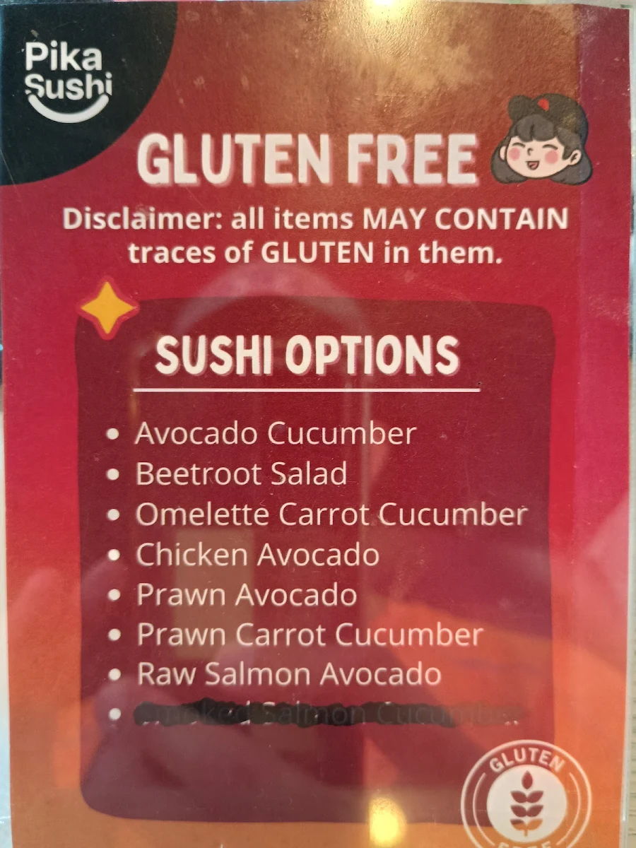 Menu, Pika Sushi Cowes