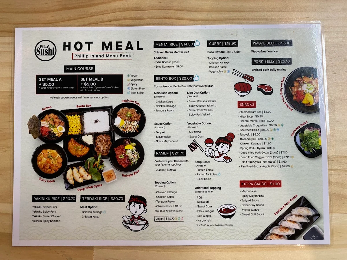 Menu, Pika Sushi Cowes