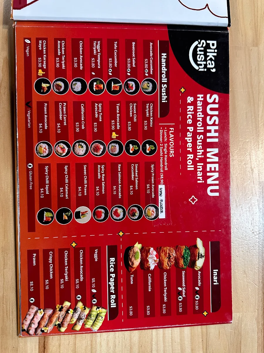 Menu, Pika Sushi Cowes