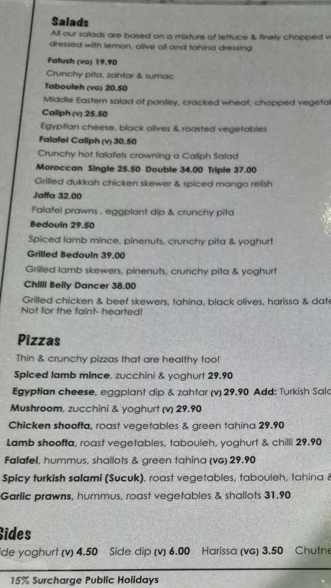 Menu, Taboon Modern Middle Eastern Cafe